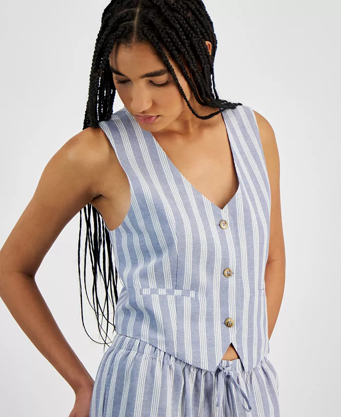 Alfani Hippie Rose Juniors' Sleeveless Linen Vest Juniors'