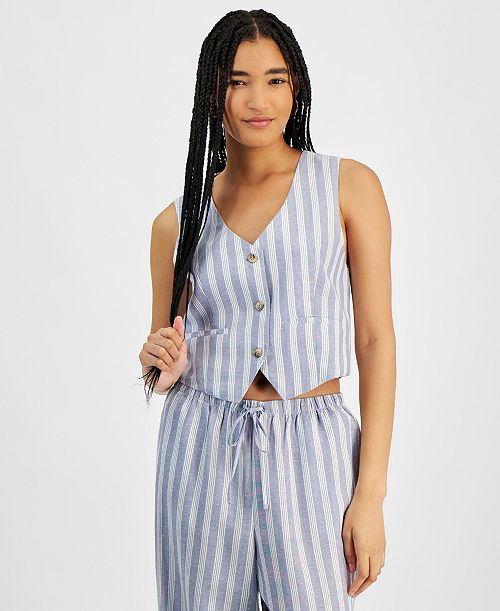 alfani Hippie Rose Juniors' Sleeveless Linen Vest Juniors'