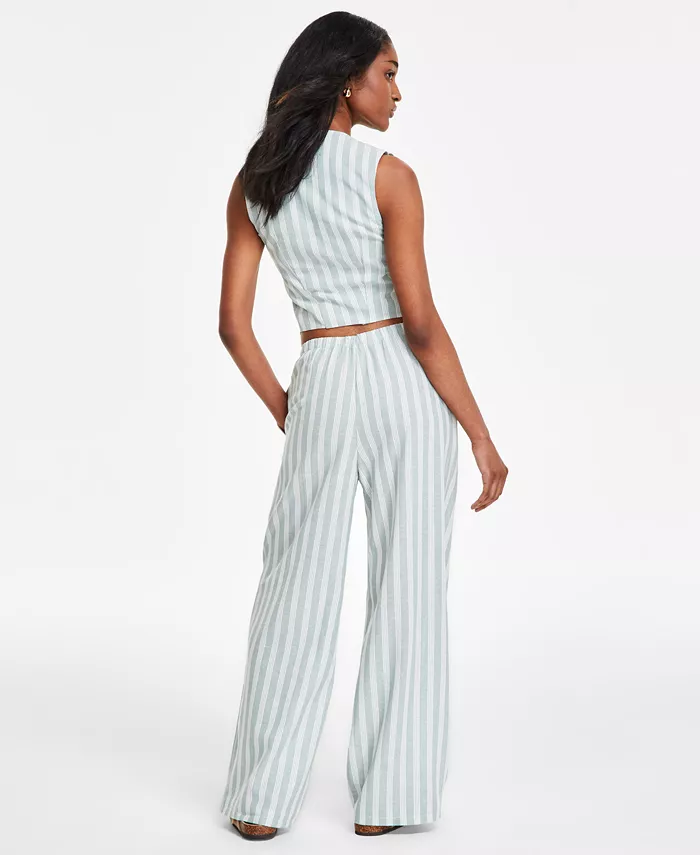 Alfani Hippie Rose Juniors' Striped Vest & Striped Wide-Leg Drawstring Pants Juniors'