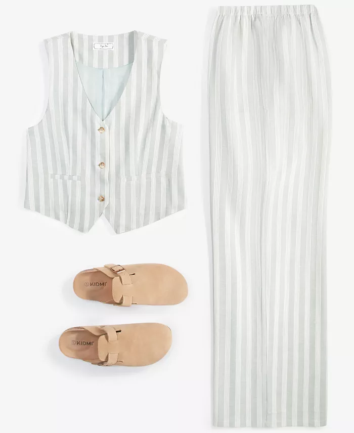Alfani Hippie Rose Juniors' Striped Vest & Striped Wide-Leg Drawstring Pants Juniors'