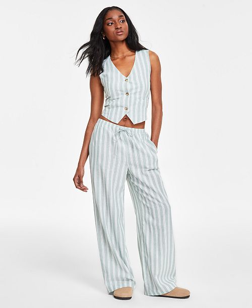 alfani Hippie Rose Juniors' Striped Vest & Striped Wide-Leg Drawstring Pants Juniors'