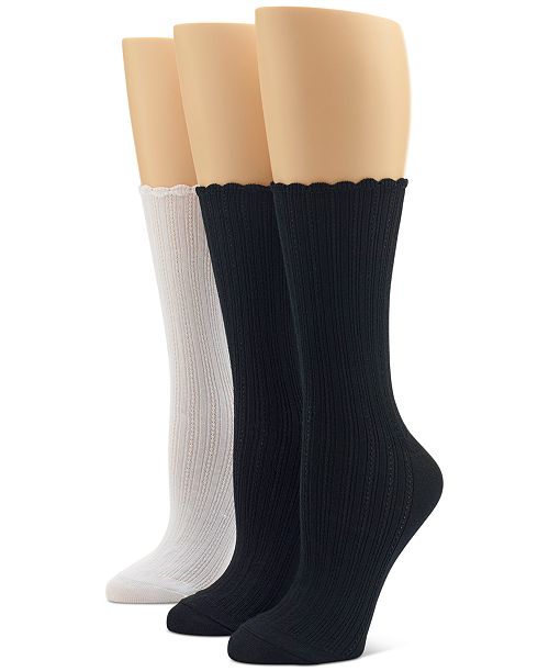 alfani Hue Women's 3-Pk. Scalloped Pointelle Crew Socks Women's Fashion Shoes & Accessories