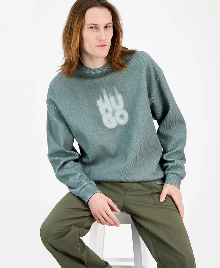 Alfani Hugo Boss Men's Dinkam Oversized Fit Long Sleeve Ribbed Logo Sweatshirt Men's Fashion & Accessories