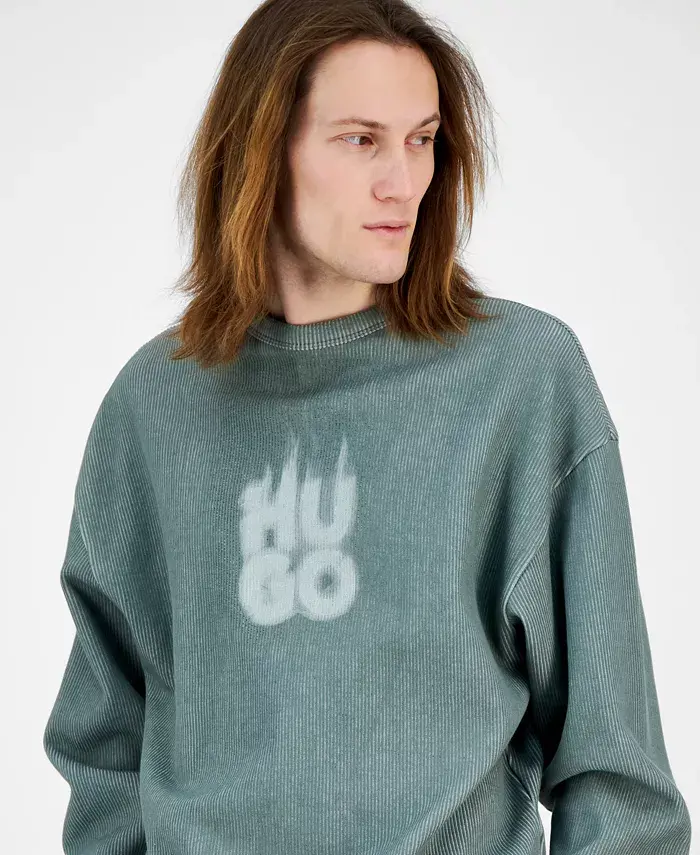 Alfani Hugo Boss Men's Dinkam Oversized Fit Long Sleeve Ribbed Logo Sweatshirt Men's Fashion & Accessories