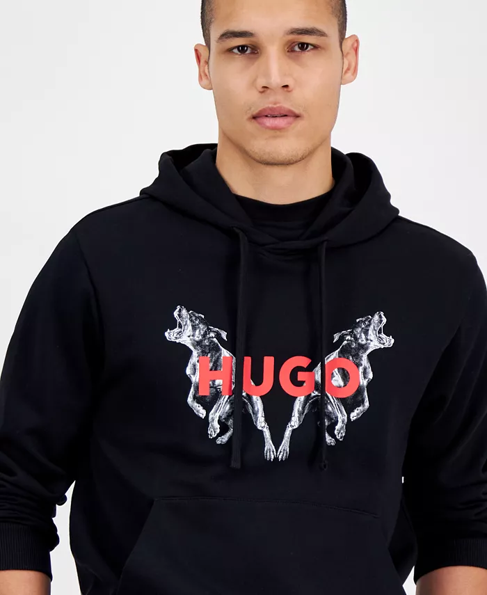 Alfani Hugo Boss Men's Dueleyo Long Sleeve Howling Hounds Graphic Hoodie Men's Fashion & Accessories