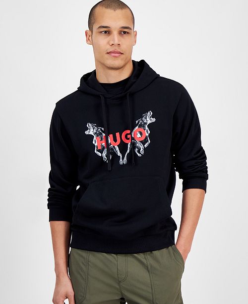 alfani Hugo Boss Men's Dueleyo Long Sleeve Howling Hounds Graphic Hoodie Men's Fashion & Accessories