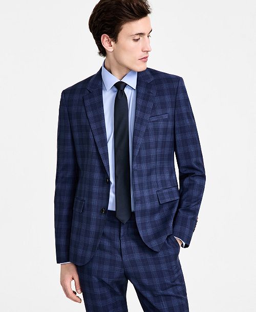 alfani HUGO by Hugo Boss Men's Modern-Fit Wool Plaid Suit Jacket Men's Fashion & Accessories