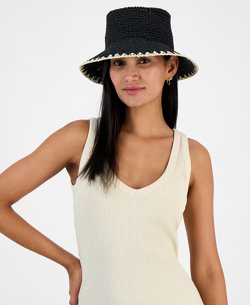 alfani I.N.C. International Concepts Crochet Bucket Hat with Whipstitch Trim Exclusively at Macy's Women's Fashion Shoes & Accessories