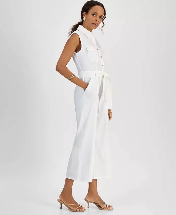 Alfani I.N.C. International Concepts Petite Linen-Blend Sleeveless Button-Front Jumpsuit Created For Macy's Women's Fashion Shoes & Accessories
