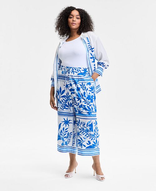 alfani I.N.C. International Concepts Plus Size Drawstring Wide-Leg Pants Exclusively at Macy's Women's Fashion Shoes & Accessories