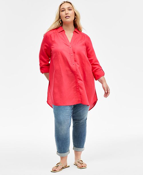 alfani I.N.C. International Concepts Plus Size Linen-Blend Tunic Exclusively at Macy's Women's Fashion Shoes & Accessories