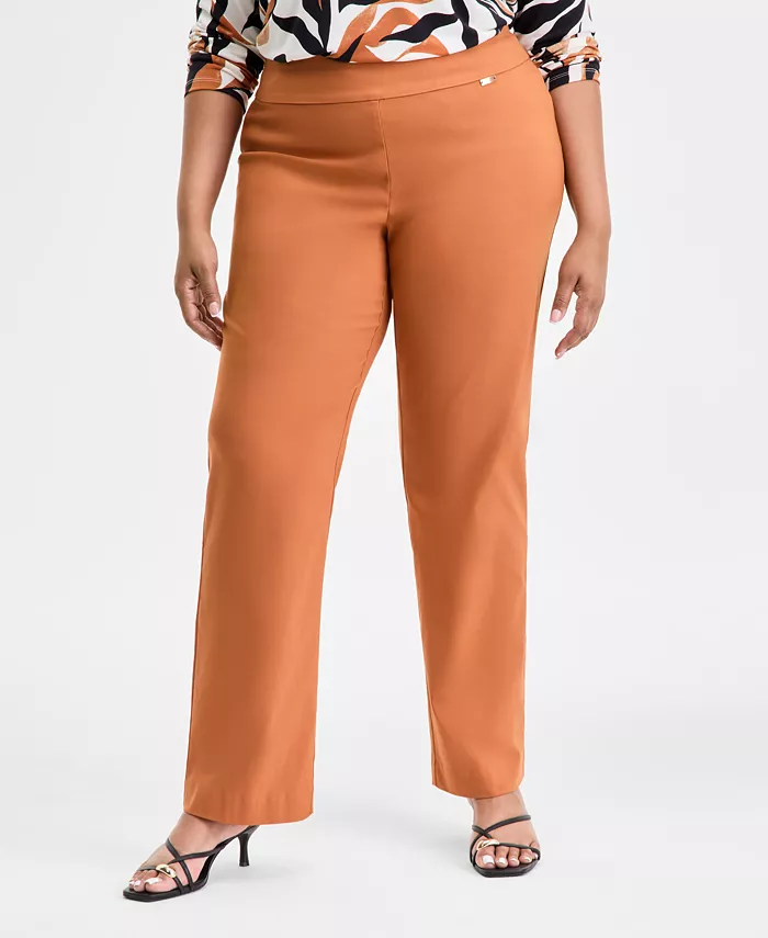 Alfani I.N.C. International Concepts Plus Size Mid-Rise Pull-On Straight-Leg Pants Created For Macy's Women's Fashion Shoes & Accessories