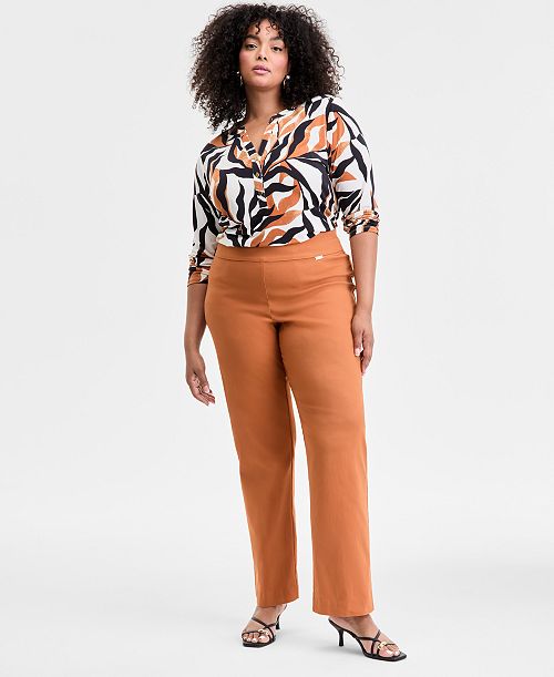 alfani I.N.C. International Concepts Plus Size Mid-Rise Pull-On Straight-Leg Pants Created for Macy's Women's Fashion Shoes & Accessories