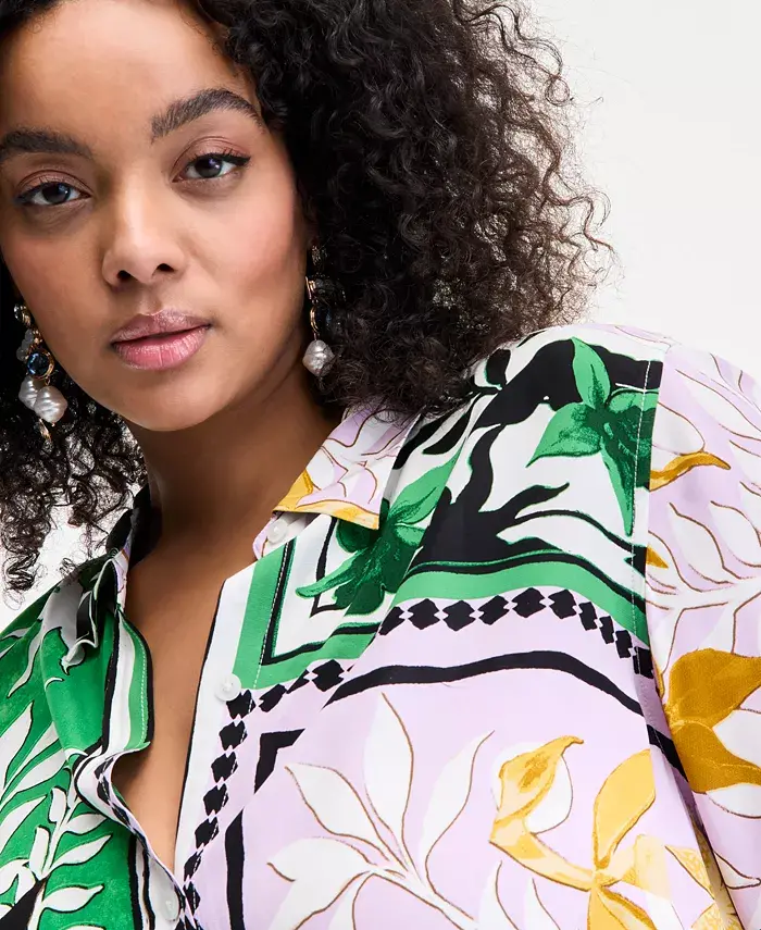 Alfani I.N.C. International Concepts Plus Size Mixed-Print Blouse Exclusively At Macy's Women's Fashion Shoes & Accessories