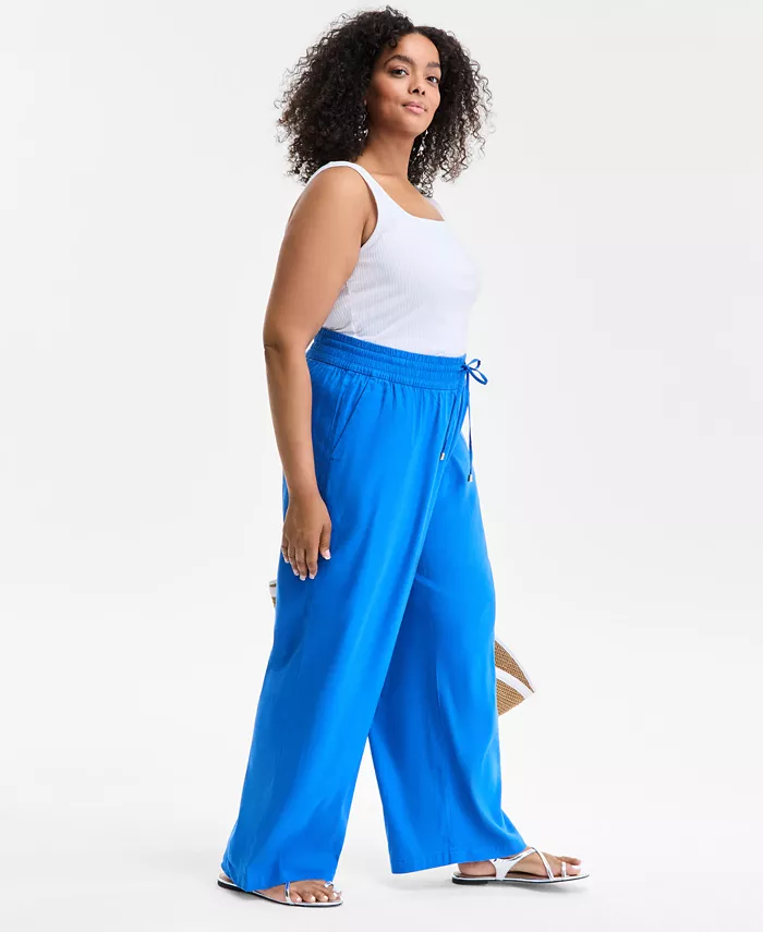 Alfani I.N.C. International Concepts Plus Size Solid Drawstring Wide-Leg Pants Exclusively At Macy's Women's Fashion Shoes & Accessories