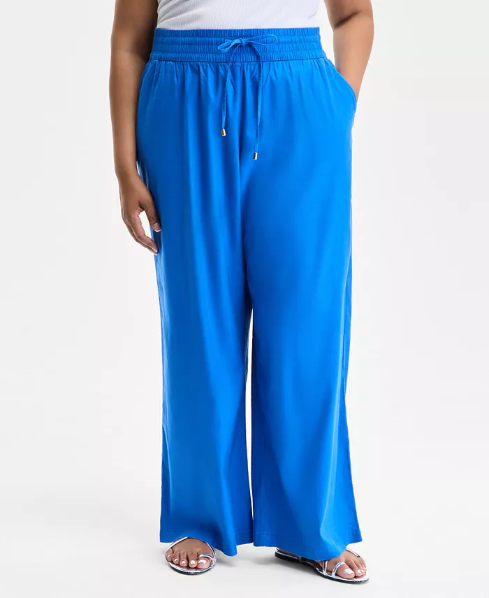 Alfani I.N.C. International Concepts Plus Size Solid Drawstring Wide-Leg Pants Exclusively At Macy's Women's Fashion Shoes & Accessories