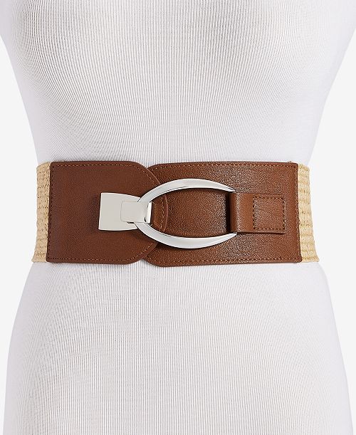 alfani I.N.C. International Concepts Stretch Straw Oval & Hook Belt Exclusively at Macy's Women's Fashion Shoes & Accessories