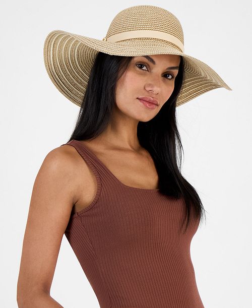 alfani I.N.C. International Concepts Stripe-Brim Floppy Hat with Contrast Band Exclusively at Macy's Women's Fashion Shoes & Accessories