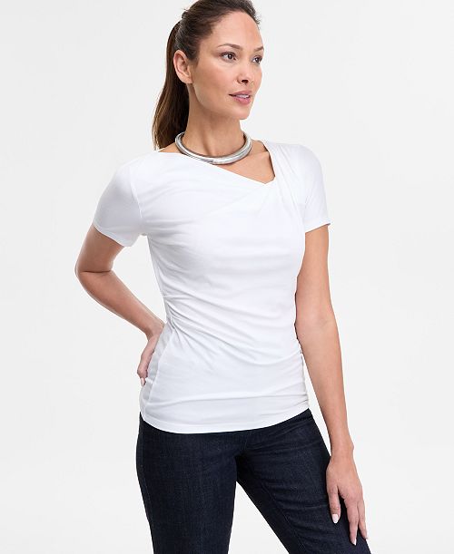 alfani I.N.C. International Concepts Women's Asymmetric-Neck Top Exclusively at Macy's Women's Fashion Shoes & Accessories