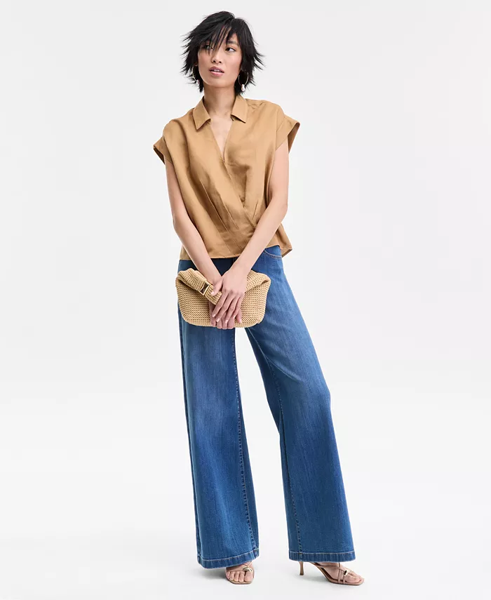 Alfani I.N.C. International Concepts Women's Collared Cap-Sleeve Surplice Top Exclusively At Macy's Women's Fashion Shoes & Accessories