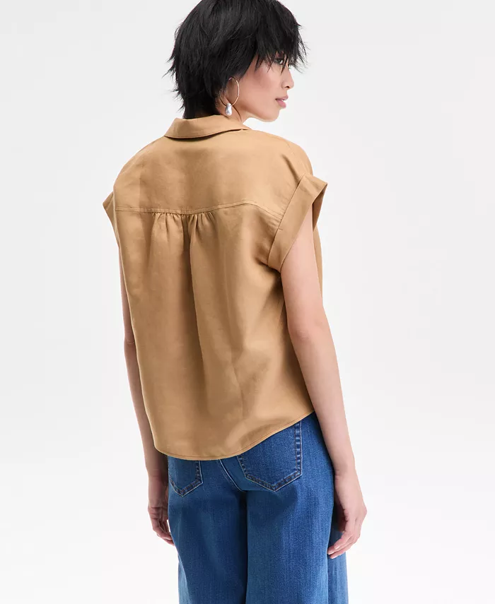 Alfani I.N.C. International Concepts Women's Collared Cap-Sleeve Surplice Top Exclusively At Macy's Women's Fashion Shoes & Accessories