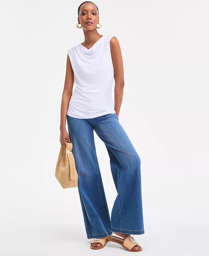 Alfani I.N.C. International Concepts Women's Cotton Extended-Shoulder Cowlneck Top Exclusively At Macy's Women's Fashion Shoes & Accessories