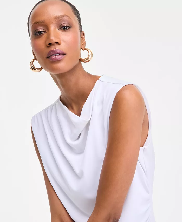 Alfani I.N.C. International Concepts Women's Cotton Extended-Shoulder Cowlneck Top Exclusively At Macy's Women's Fashion Shoes & Accessories