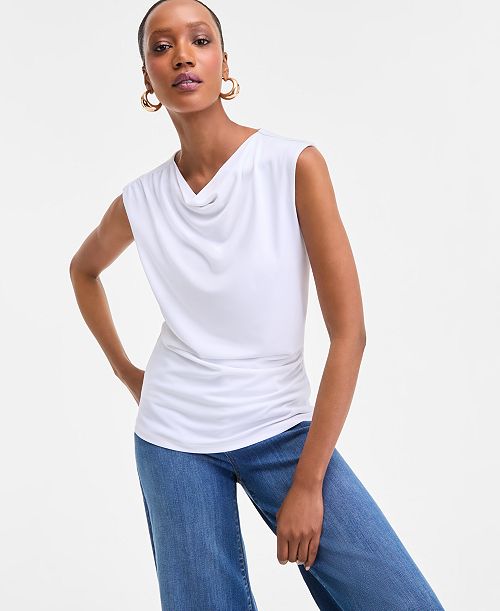 alfani I.N.C. International Concepts Women's Cotton Extended-Shoulder Cowlneck Top Exclusively at Macy's Women's Fashion Shoes & Accessories