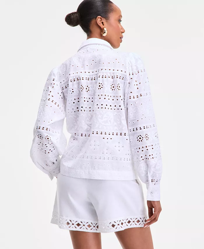 Alfani I.N.C. International Concepts Women's Cotton Eyelet Blouson-Sleeve Blouse Exclusively At Macy's Women's Fashion Shoes & Accessories