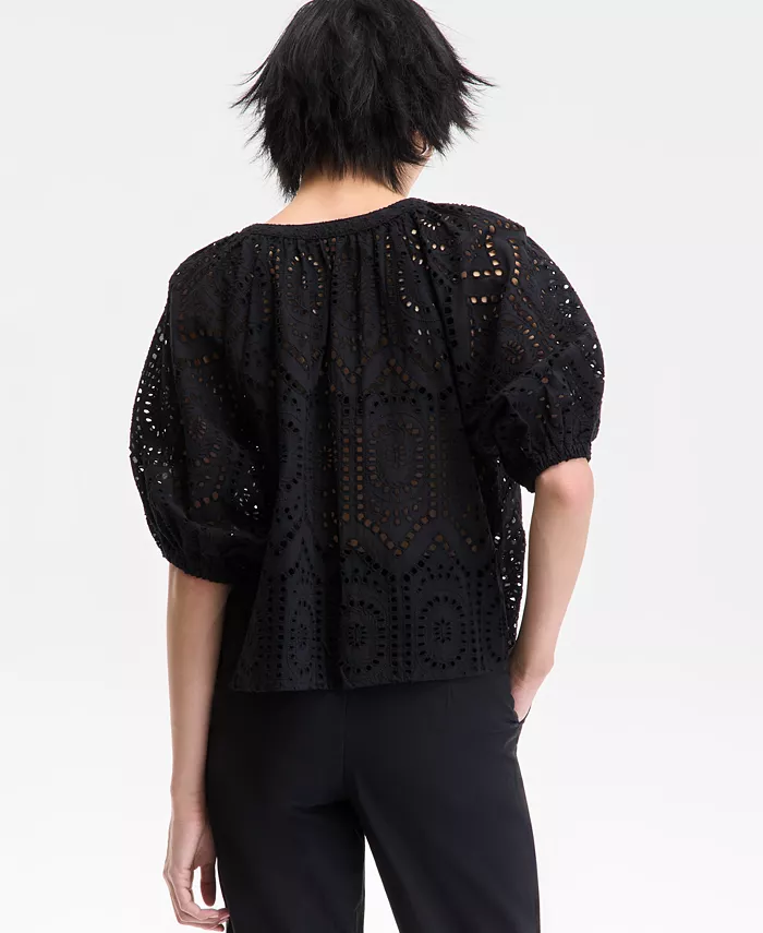 Alfani I.N.C. International Concepts Women's Cotton Eyelet Puff-Sleeve Blouse Exclusively At Macy's Women's Fashion Shoes & Accessories