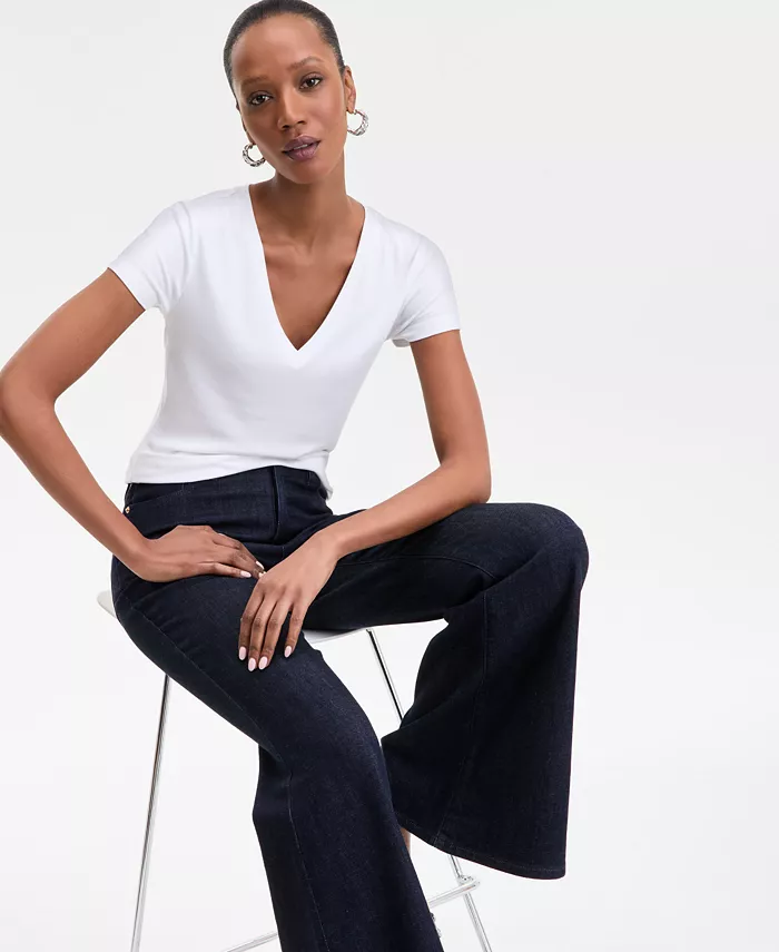 Alfani I.N.C. International Concepts Women's Drapy Ribbed V-Neck Top Exclusively At Macy's Women's Fashion Shoes & Accessories