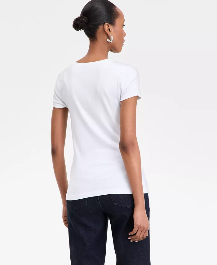 Alfani I.N.C. International Concepts Women's Drapy Ribbed V-Neck Top Exclusively At Macy's Women's Fashion Shoes & Accessories