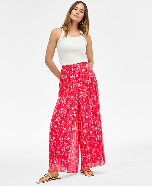 alfani I.N.C. International Concepts Women's Floral-Print Chiffon Wide-Leg Pants Exclusively at Macy's Women's Fashion Shoes & Accessories