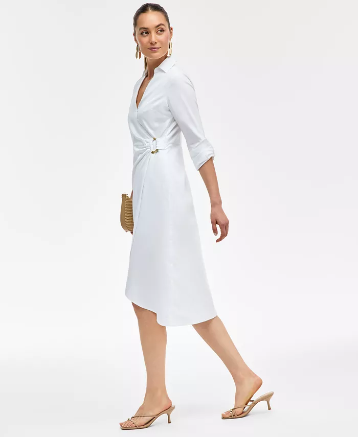 Alfani I.N.C. International Concepts Women's Hardware-Trim Cotton Faux-Wrap Dress Exclusively At Macy's Women's Fashion Shoes & Accessories