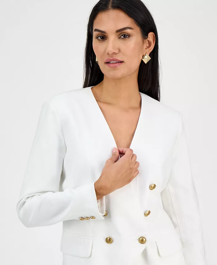 Alfani I.N.C. International Concepts Women's Linen-Blend Collarless Blazer Exclusively At Macy's Women's Fashion Shoes & Accessories