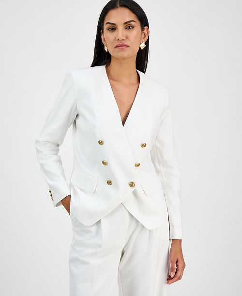alfani I.N.C. International Concepts Women's Linen-Blend Collarless Blazer Exclusively at Macy's Women's Fashion Shoes & Accessories