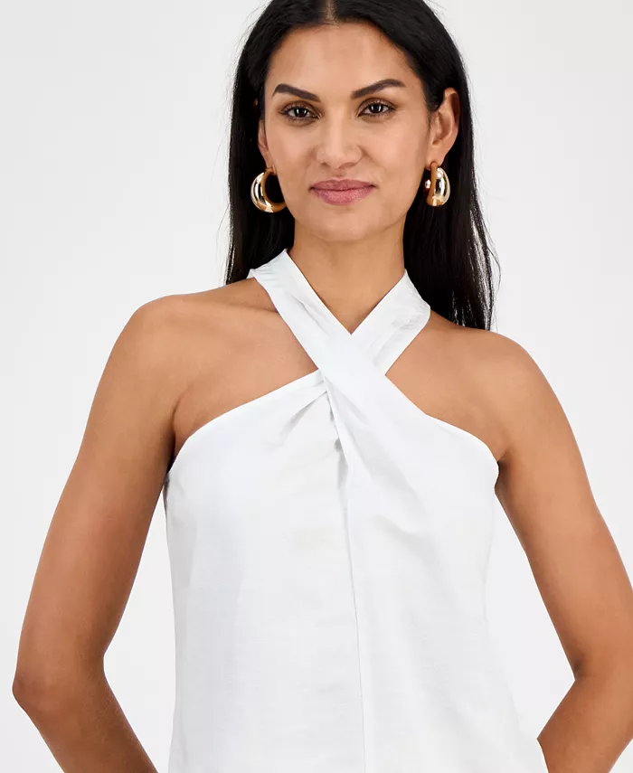 Alfani I.N.C. International Concepts Women's Linen-Blend Halter Top Exclusively At Macy's Women's Fashion Shoes & Accessories