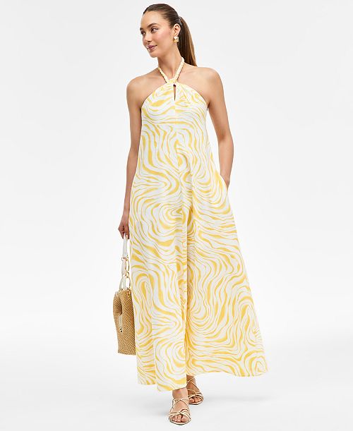 alfani I.N.C. International Concepts Women's Linen-Blend Halter Midi Dress Exclusively at Macy's Women's Fashion Shoes & Accessories