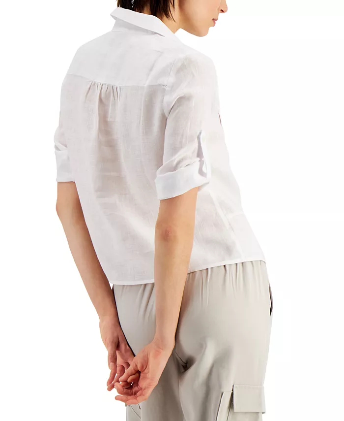 Alfani I.N.C. International Concepts Women's Linen Twist-Hem Blouse Created For Macy's Women's Fashion Shoes & Accessories