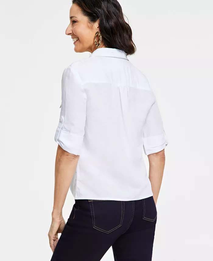 Alfani I.N.C. International Concepts Women's Linen Twist-Hem Blouse Created For Macy's Women's Fashion Shoes & Accessories