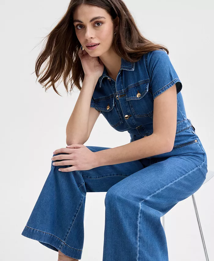 Alfani I.N.C. International Concepts Women's Liquid Denim Jumpsuit Exclusively At Macy's Women's Fashion Shoes & Accessories