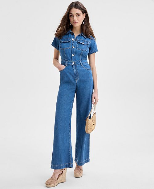 alfani I.N.C. International Concepts Women's Liquid Denim Jumpsuit Exclusively at Macy's Women's Fashion Shoes & Accessories
