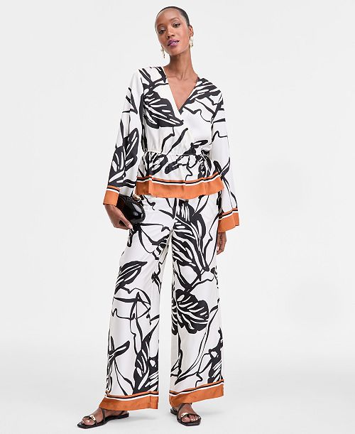 alfani I.N.C. International Concepts Women's Peplum Top & High-Rise Wide-Leg Pants Exclusively at Macy's Women's Fashion Shoes & Accessories
