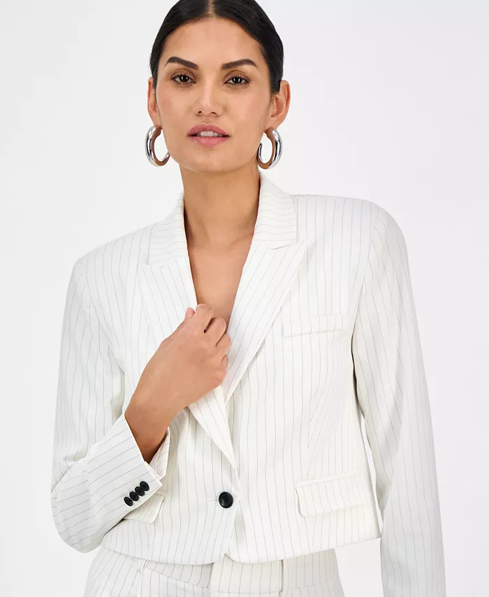 Alfani I.N.C. International Concepts Women's Pinstriped Cropped Blazer Exclusively At Macy's Women's Fashion Shoes & Accessories