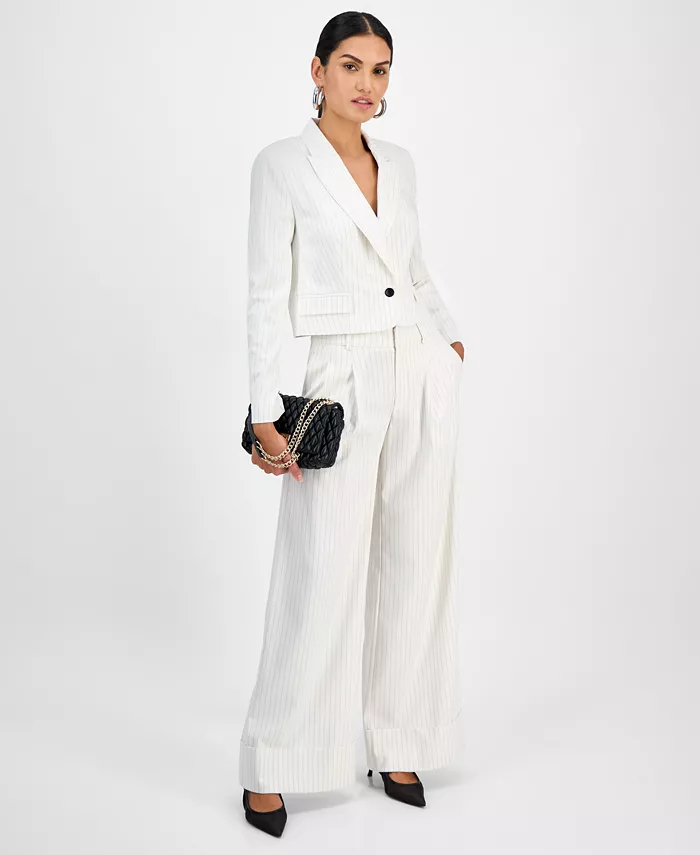 Alfani I.N.C. International Concepts Women's Pinstriped Cropped Blazer Exclusively At Macy's Women's Fashion Shoes & Accessories