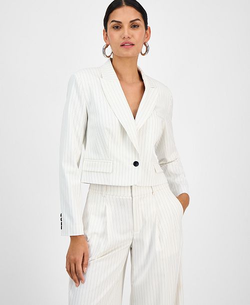 alfani I.N.C. International Concepts Women's Pinstriped Cropped Blazer Exclusively at Macy's Women's Fashion Shoes & Accessories
