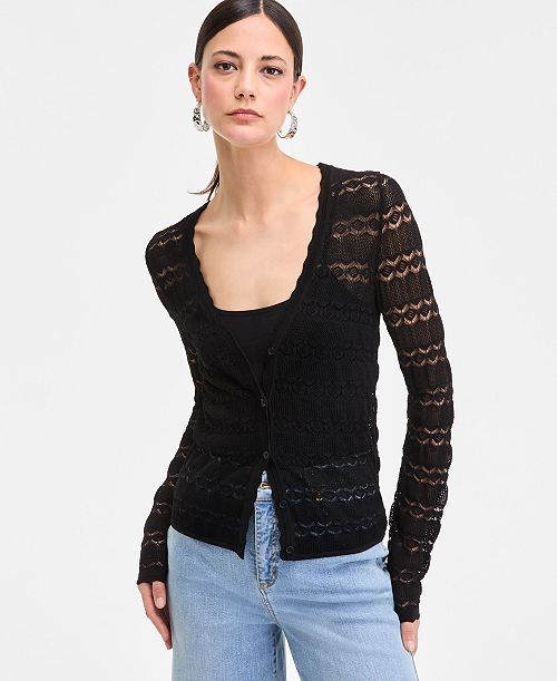 alfani I.N.C. International Concepts Women's Pointelle Cardigan Sweater Exclusively at Macy's Women's Fashion Shoes & Accessories