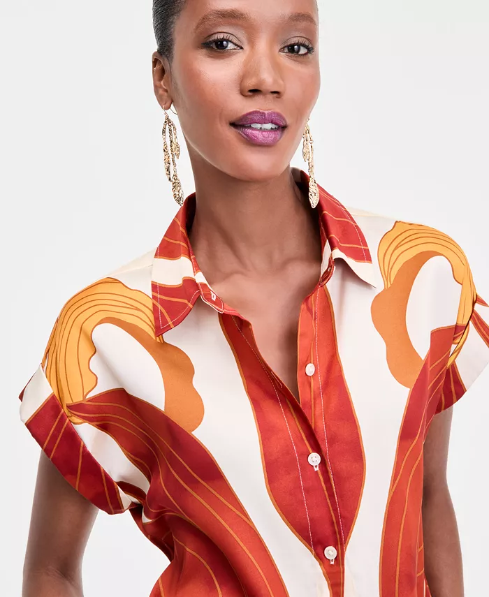 Alfani I.N.C. International Concepts Women's Printed Button-Down Camp Shirt Exclusively At Macy's Women's Fashion Shoes & Accessories