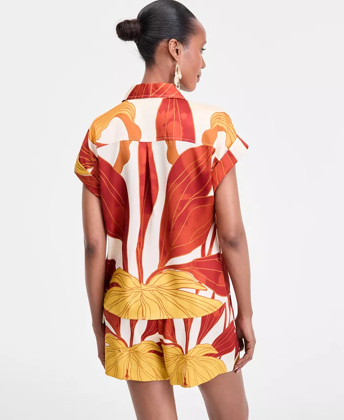 Alfani I.N.C. International Concepts Women's Printed Button-Down Camp Shirt Exclusively At Macy's Women's Fashion Shoes & Accessories