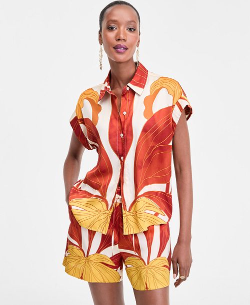 alfani I.N.C. International Concepts Women's Printed Button-Down Camp Shirt Exclusively at Macy's Women's Fashion Shoes & Accessories